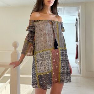 Likely Barrow Patchwork Off Shoulder Mini Dress in Multi NWT
